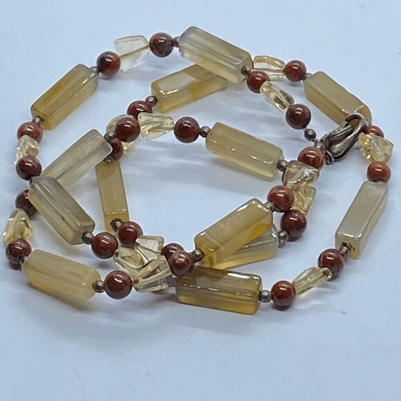 Unique Vintage Sterling Silver, Glass & Stone Beaded Necklace - Picture 3 of 5